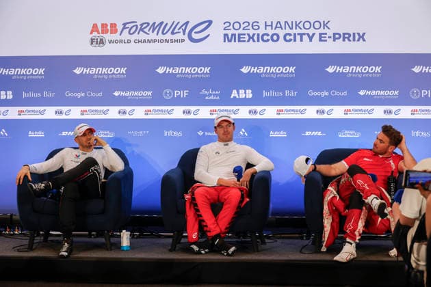 2025 FORMULA E MEXICO CITY ePRIX MORTARA Edoardo (swi), Mahindra Racing, Mahindra M12Electro, portrait, CASSIDY Nick (nzl), Citroën Racing Formula E Team, Citroën, portrait, ROWLAND Oliver (gbr), Nissan Formula E Team, Nissan e-4ORCE 05, portrait conference de presse, press conference, PK, Pressekonferenz during the the Mexico City Paulo ePrix, 2nd round of the 2025-26 ABB FIA Formula E World Championship, WM, Weltmeisterschaft on the Autodromo Hermanos Rodriguez from January 8 to 10, 2025 in Mexico City, Mexico - Mexico CityMexico Copyright: xPauloxMariax