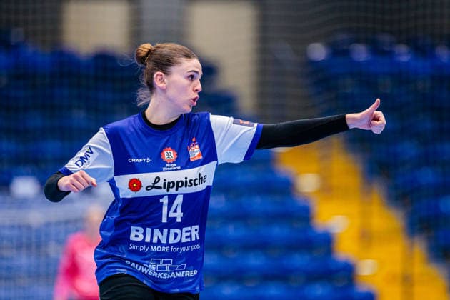 Ona Vegue (HSG Blomberg-Lippe, 14) jubelt nach Torerfolg Tor GER, HSG Blomberg-Lippe (GER) vs. Chambray Touraine Handball (FRA), Handball, EHF European League Women, Gruppenphase, 11.01.2026 GER, HSG Blomberg-Lippe (GER) vs. Chambray Touraine Handball (FRA), Handball, EHF European League Women, Gruppenphase, 11.01.2026 Lemgo Copyright: xEibner-Pressefoto JanxRollingerx EP_JSK
