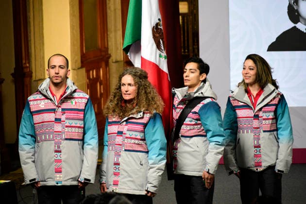 January 12, 2026, Mexico City, Ciudad de Mexico, Mexico: Donovan Carrillo, Sarah Schleper, Allan Corona and Regina MartoÂnez, during the flag-raising ceremony for the Mexican team for the XXV edition of the Milan-Cortina 2026 Winter Olympic Games, Olympische Spiele, Olympia, OS during a news conference at the National Palace. on January 12, 2026 in Mexico City, Mexico. Mexico City Mexico - ZUMAe321 20260112_zsa_e321_004 Copyright: xLuisxBarronx