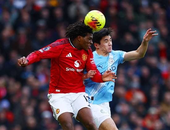 Patrick Dorgu of Manchester United, ManU and Abdukodir Khusanov of Manchester City Manchester United v Manchester City, Premier League, Football, Old Trafford, Manchester, UK - 17 Jan 2026Manchester Old Trafford United Kingdom EDITORIAL USE ONLY No use with unauthorised audio, video, data, fixture lists, club league logos or live services. Online in-match use limited to 120 images, no video emulation. No use in betting, games or single club league player publications. Copyright: xMattxWest Shutterstockx 16347907q