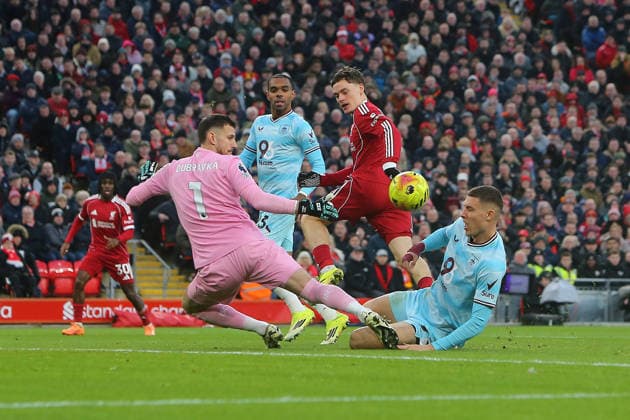 Florian Wirtz of Liverpool goes close to adding a second goal Liverpool v Burnley, Premier League, Football, Anfield, Liverpool, UK - 17 Jan 2026Liverpool Anfield United Kingdom EDITORIAL USE ONLY No use with unauthorised audio, video, data, fixture lists, club league logos or live services. Online in-match use limited to 120 images, no video emulation. No use in betting, games or single club league player publications. Copyright: xPhilxOldham Shutterstockx 16348122ad