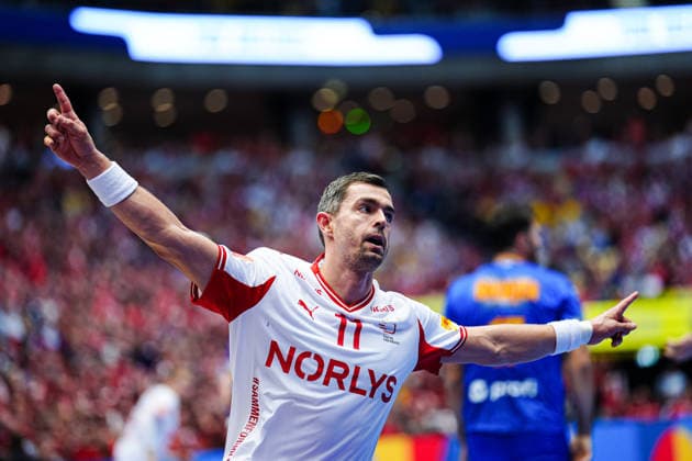 Torjubel Rasmus Lauge (Daenemark, 11) DEN, Rumaeinen vs. Daenemark, Handball, EHF Europameisterschaft 2026, Gruppe B, Spieltag 2, 18.01.2026 DEN, Rumaeinen vs. Daenemark, Handball, EHF Europameisterschaft 2026, Gruppe B, Spieltag 2, 18.01.2026 Herning Copyright: xEibner-Pressefoto MarcelxvonxFehrnx EP_MFN