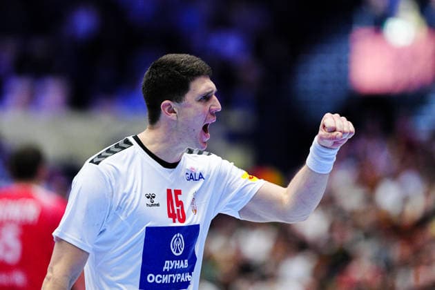 Torjubel Darko Dudic (Serbien, 45) DEN, Oesterreich vs. Serbien, Handball, EHF Europameisterschaft 2026, Gruppe A, Spieltag 3, 19.01.2026 DEN, Oesterreich vs. Serbien, Handball, EHF Europameisterschaft 2026, Gruppe A, Spieltag 3, 19.01.2026 Herning Copyright: xEibner-Pressefoto MarcelxvonxFehrnx EP_MFN