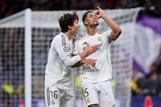 Jude Bellingham of Real Madrid CF celebrates after scoring a goal Real Madrid v AS Monaco, UEFA Champions League, Group Stage, Football, Estadio Bernabeu, Madrid, Spain - 20 Jan 2026Madrid Estadio Bernabeu Spain EDITORIAL USE ONLY No use with unauthorised audio, video, data, fixture lists, club league logos or live services. Online in-match use limited to 120 images, no video emulation. No use in betting, games or single club league player publications. Copyright: xRubenxAlbarran Shutterstockx 16374322dq