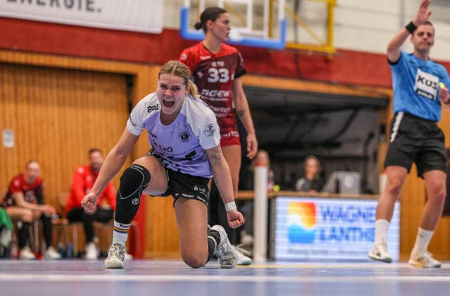 GER, Bensheim, HSG Bensheim Auerbach Flames vs Vfl Oldenburg, Alsco Handball Bundesliga Frauen, Handball, DHB, Spielzeit 2025 2026, Weststadthalle Bensheim, 14. Spieltag im Bild: Joanna Granicka (VfL Oldenburg Handball 21), Tor und Jubel gegen HSG Bensheim Auerbach Flames DFB DFL REGULATIONS PROHIBIT ANY USE OF PHOTOGRAPHS AS IMAGE SEQUENCES AND OR QUASI-VIDEO, 21.01.2026 Copyright: HMBxMedia HendrikxHamelau