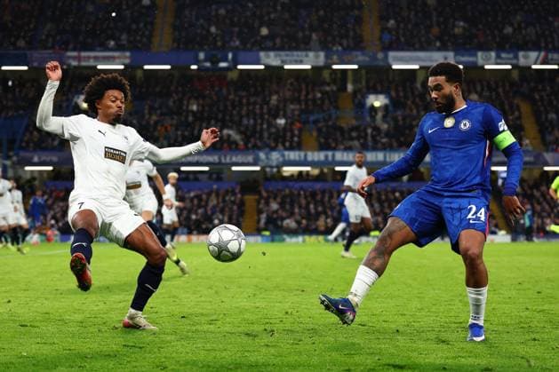 Trevoh Chalobah of Chelsea under pressure from Bruno of Pafos Chelsea v Pafos, UEFA Champions League, Group Stage, Football, Stamford Bridge, London, UK - 21 Jan 2026London Stamford Bridge United Kingdom EDITORIAL USE ONLY No use with unauthorised audio, video, data, fixture lists, club league logos or live services. Online in-match use limited to 120 images, no video emulation. No use in betting, games or single club league player publications. Copyright: xSimonxDael Shutterstockx 16348356ab