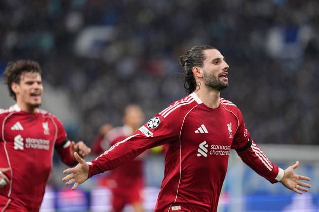 Dominik Szoboszlai of Liverpool celebrates after he puts his side 1-0 ahead with a free kick just before half-time Marseille v Liverpool, UEFA Champions League, Group Stage, Football, Orange Velodrome, Marseille, France - 21 Jan 2026Marseille Orange Vélodrome France EDITORIAL USE ONLY No use with unauthorised audio, video, data, fixture lists, club league logos or live services. Online in-match use limited to 120 images, no video emulation. No use in betting, games or single club league player publications. Copyright: xDavexWinter Shutterstockx 16348361li