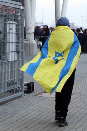 22.01.2026, xrekx, Fussball UEFA Europa League, SC Freiburg - Maccabi Tel Aviv v.l. Davidstern, Flagge Maccabi Fans ,Stimmung, Schals, Trikot, Fahne, Banner, Ultras, Zuschauer, Besucher, Choreo, Choreografie, atmosphere, spectators, Visitors (DFL DFB REGULATIONS PROHIBIT ANY USE OF PHOTOGRAPHS as IMAGE SEQUENCES and or QUASI-VIDEO) Freiburg