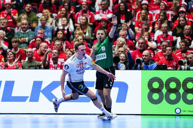 Torjubel Tobias Groendahl (Norwegen, 22) DEN, Spanien vs, Norwegen, Handball, EHF Europameisterschaft 2026, Hauptrunde, Spieltag 1, 22.01.2026 DEN, Spanien vs, Norwegen, Handball, EHF Europameisterschaft 2026, Hauptrunde, Spieltag 1, 22.01.2026 Herning Copyright: xEibner-Pressefoto MarcelxvonxFehrnx EP_MFN