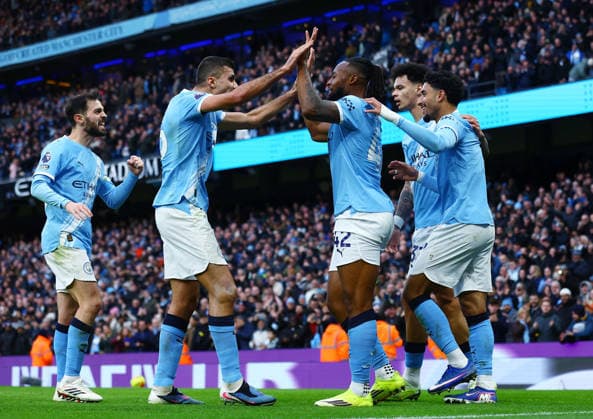 Antoine Semenyo of Manchester City celebrates scoring a goal to make it 2-0 with their team-mates Manchester City v Wolverhampton Wanderers, Premier League, Football, Etihad Stadium, Manchester, UK - 24 Jan 2026Manchester Etihad Stadium United Kingdom EDITORIAL USE ONLY No use with unauthorised audio, video, data, fixture lists, club league logos or live services. Online in-match use limited to 120 images, no video emulation. No use in betting, games or single club league player publications. Copyright: xMattxWest Shutterstockx 16425986x