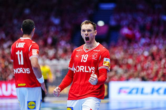 Torjubel Mathias Gidsel (Daenemark, 19) DEN, Spanien vs. Daenemark, Handball, EHF Europameisterschaft 2026, Hauptrunde, Spieltag 2, 24.01.2026 DEN, Spanien vs. Daenemark, Handball, EHF Europameisterschaft 2026, Hauptrunde, Spieltag 2, 24.01.2026 Herning Copyright: xEibner-Pressefoto MarcelxvonxFehrnx EP_MFN