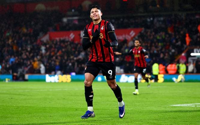 Evanilson of AFC Bournemouth celebrates scoring a goal after making the score 1-0. AFC Bournemouth v Liverpool, Premier League, Football, Vitality Stadium, Bournemouth, UK - 24 Jan 2026Bournemouth Vitality Stadium United Kingdom EDITORIAL USE ONLY No use with unauthorised audio, video, data, fixture lists, club league logos or live services. Online in-match use limited to 120 images, no video emulation. No use in betting, games or single club league player publications. Copyright: xJamesxMarsh Shutterstockx 16426007ax