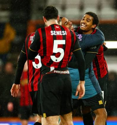 Amine Adli of AFC Bournemouth celebrates scoring a goal after making the score 3-2. AFC Bournemouth v Liverpool, Premier League, Football, Vitality Stadium, Bournemouth, UK - 24 Jan 2026Bournemouth Vitality Stadium United Kingdom EDITORIAL USE ONLY No use with unauthorised audio, video, data, fixture lists, club league logos or live services. Online in-match use limited to 120 images, no video emulation. No use in betting, games or single club league player publications. Copyright: xJamesxMarsh Shutterstockx 16426007cg