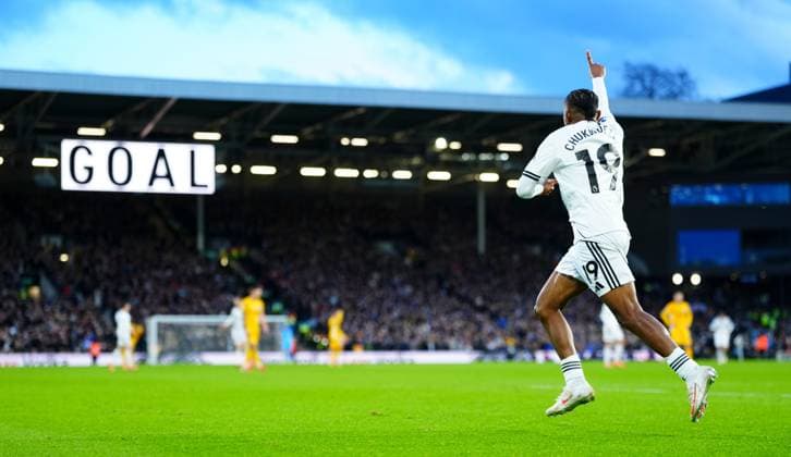 Samuel Chukwueze of Fulham celebrates scoring a goal after making it 1-1 Fulham v Brighton and Hove Albion, Premier League, Football, Craven Cottage, London, UK - 24 Jan 2026London Craven Cottage United Kingdom EDITORIAL USE ONLY No use with unauthorised audio, video, data, fixture lists, club league logos or live services. Online in-match use limited to 120 images, no video emulation. No use in betting, games or single club league player publications. Copyright: xJavierxGarcia Shutterstockx 16425974dz