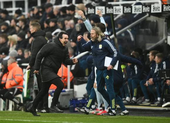 Unai Emery manager of Aston Villa celebrates their second goal scored by Ollie Watkins of Aston Villa Newcastle United v Aston Villa, Premier League, Football, St James Park, Newcastle, UK - 25 Jan 2026Newcastle St James Park United Kingdom EDITORIAL USE ONLY No use with unauthorised audio, video, data, fixture lists, club league logos or live services. Online in-match use limited to 120 images, no video emulation. No use in betting, games or single club league player publications. Copyright: xRichardxLee Shutterstockx 16426080bh