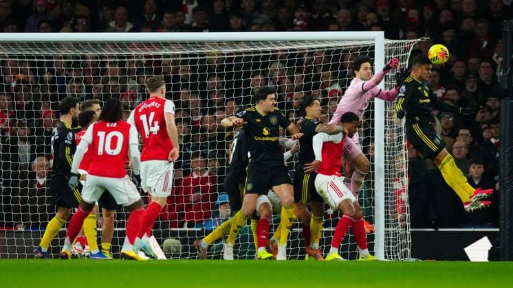 Casemiro of Manchester United, ManU heads a corner clear Arsenal v Manchester United, Premier League, Football, Emirates Stadium, London, UK - 25 Jan 2026London Emirates Stadium United Kingdom EDITORIAL USE ONLY No use with unauthorised audio, video, data, fixture lists, club league logos or live services. Online in-match use limited to 120 images, no video emulation. No use in betting, games or single club league player publications. Copyright: xJavierxGarcia Shutterstockx 16426081da
