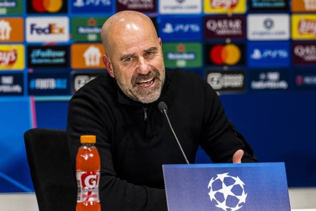 EINDHOVEN , 28-01-2026 , Philips Stadium , season 2025 2026 , UEFA Champions League football , League phase matchday 8 , match between PSV and Bayern Munchen , final score 1-2 , picture shows PSV trainer Peter Bosz press conference, PK, Pressekonferenz PSV - Bayern Munchen x201151304x Copyright: