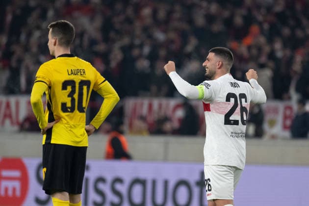 Tor zum 1:0 durch Deniz Undav (VfB Stuttgart 26), Jubel, Torjubel. li. Sandro Lauper (BSC Young Boys Bern, 30) GER, VfB Stuttgart vs. BSC Young Boys Bern, Fussball, UEFA Europa League, Herren, 8. Spieltag, Spielzeit 2025 2026, 29.01.2026, GER, VfB Stuttgart vs. BSC Young Boys Bern, Fussball, UEFA Europa League, Herren, 8. Spieltag, Spielzeit 2025 2026, 29.01.2026 Stuttgart Copyright: xEibner-Pressefoto WolfgangxFrankx EP_WFK