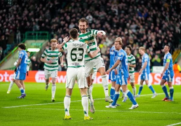 Benjamin Nygren of Celtic celebrates with Kieran Tierney of Celtic (assist) after scoring to give Celtic a 1-0 lead. Celtic v Utrecht, UEFA Europa League, Group Stage, Football, Celtic Park, Glasgow, UK - 29 Jan 2026Glasgow Celtic Park United Kingdom EDITORIAL USE ONLY No use with unauthorised audio, video, data, fixture lists, club league logos or live services. Online in-match use limited to 120 images, no video emulation. No use in betting, games or single club league player publications. Copyright: xStuartxWallace Shutterstockx 16445870v