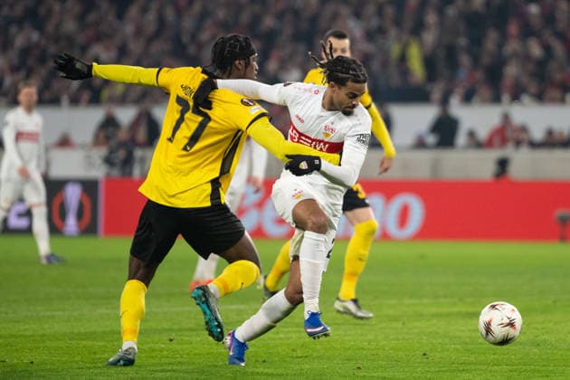 v. li. im Zweikampf Joel Monteiro (BSC Young Boys Bern, 77), Lorenz Assignon(VfB Stuttgart, 22) GER, VfB Stuttgart vs. BSC Young Boys Bern, Fussball, UEFA Europa League, Herren, 8. Spieltag, Spielzeit 2025 2026, 29.01.2026, GER, VfB Stuttgart vs. BSC Young Boys Bern, Fussball, UEFA Europa League, Herren, 8. Spieltag, Spielzeit 2025 2026, 29.01.2026 Stuttgart Copyright: xEibner-Pressefoto WolfgangxFrankx EP_WFK