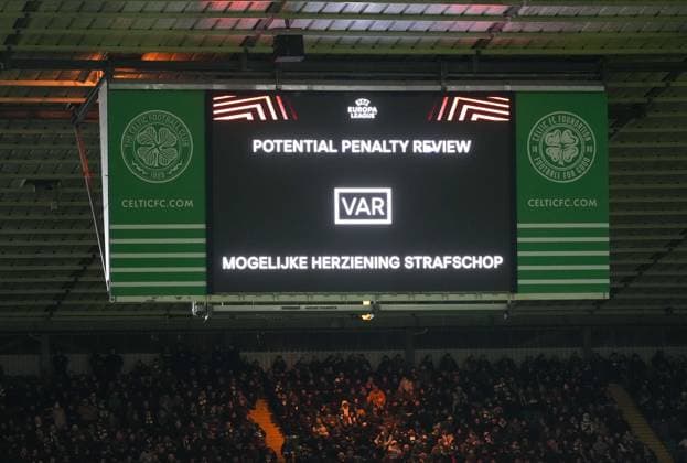 VAR check for possible penalty kick to Celtic. Decision - penalty Celtic. Celtic v Utrecht, UEFA Europa League, Group Stage, Football, Celtic Park, Glasgow, UK - 29 Jan 2026Glasgow Celtic Park United Kingdom EDITORIAL USE ONLY No use with unauthorised audio, video, data, fixture lists, club league logos or live services. Online in-match use limited to 120 images, no video emulation. No use in betting, games or single club league player publications. Copyright: xStuartxWallace Shutterstockx 16445870al