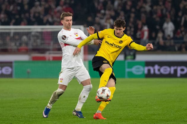 v. li. im Zweikampf Maximilian Mittelstaedt (VfB Stuttgart, 07), Christian Fassnacht (BSC Young Boys Bern, 16) GER, VfB Stuttgart vs. BSC Young Boys Bern, Fussball, UEFA Europa League, Herren, 8. Spieltag, Spielzeit 2025 2026, 29.01.2026, GER, VfB Stuttgart vs. BSC Young Boys Bern, Fussball, UEFA Europa League, Herren, 8. Spieltag, Spielzeit 2025 2026, 29.01.2026 Stuttgart Copyright: xEibner-Pressefoto WolfgangxFrankx EP_WFK