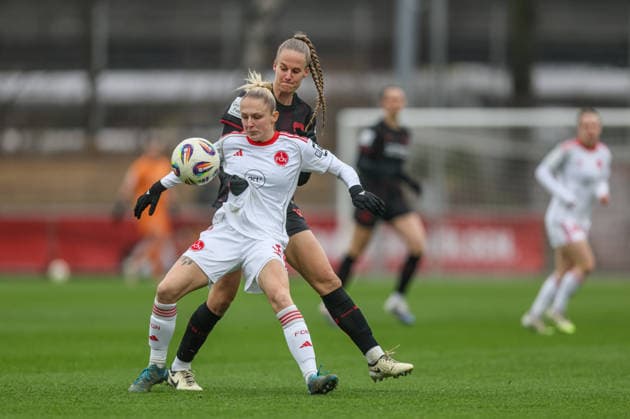 GER, Leverkusen, Bayer Leverkusen vs 1. FC Nürnberg, Google Pixel Frauen Bundesliga, Fussball, DFB, Spielzeit 2025 2026, Ulrich-Haberland-Stadion, 16. Spieltag im Bild v.l.: Fany Proniez (1. FC Nürnberg Frauen 3), Juliette Vidal (Bayer Leverkusen 56), Zweikampf DFB DFL REGULATIONS PROHIBIT ANY USE OF PHOTOGRAPHS AS IMAGE SEQUENCES AND OR QUASI-VIDEO, 31.01.2026 Copyright: HMBxMedia HendrikxHamelau