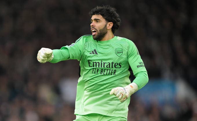 Goalkeeper David Raya celebrates after Martin Zubimendi of Arsenal scores the opeing goal 0-1 Leeds United v Arsenal, Premier League, Football, Elland Road, Leeds, UK - 31 Jan 2026Leeds Elland Road United Kingdom EDITORIAL USE ONLY No use with unauthorised audio, video, data, fixture lists, club league logos or live services. Online in-match use limited to 120 images, no video emulation. No use in betting, games or single club league player publications. Copyright: xGreigxCowie Shutterstockx 16496741ae