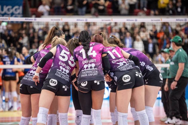 Teamkreis, Teamspirit - Schwarz-Weiss Erfurt GER, Allianz MTV Stuttgart - Schwarz-Weiss Erfurt, Volleyball Bundesliga, VBL, Spielzeit 2025 2026, 31.01.2026 GER, Allianz MTV Stuttgart - Schwarz-Weiss Erfurt, Volleyball Bundesliga, VBL, Spielzeit 2025 2026, 31.01.2026 Stuttgart Copyright: xSandyxDinkelackerx EP_SDR