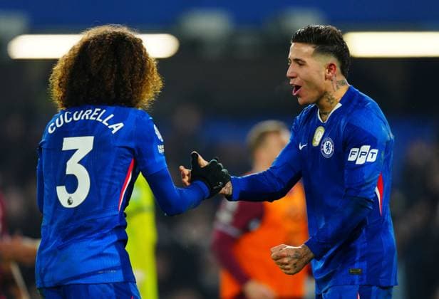 Marc Cucurella celebrates with Enzo Fernandez of Chelsea at full time Chelsea v West Ham United, Premier League, Football, Stamford Bridge, London, UK - 31 Jan 2026London Stamford Bridge United Kingdom EDITORIAL USE ONLY No use with unauthorised audio, video, data, fixture lists, club league logos or live services. Online in-match use limited to 120 images, no video emulation. No use in betting, games or single club league player publications. Copyright: xJavierxGarcia Shutterstockx 16496749bc