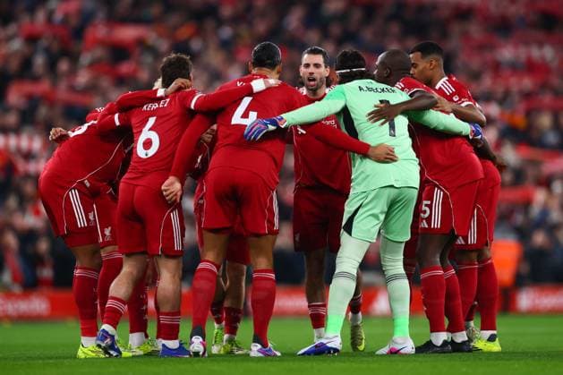 Dominik Szoboszlai of Liverpool in the team huddle Liverpool v Newcastle United, Premier League, Football, Anfield, Liverpool, UK - 31 Jan 2026Liverpool Anfield United Kingdom EDITORIAL USE ONLY No use with unauthorised audio, video, data, fixture lists, club league logos or live services. Online in-match use limited to 120 images, no video emulation. No use in betting, games or single club league player publications. Copyright: xPaulxCurrie Shutterstockx 16496754u