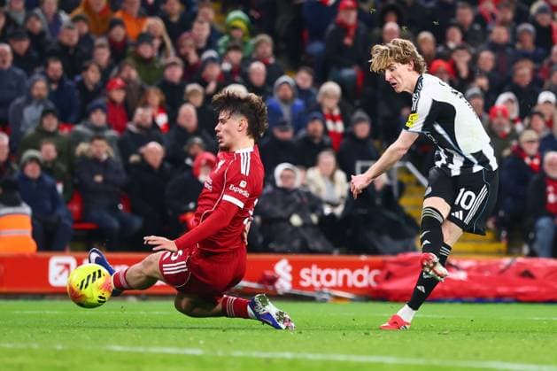 Anthony Gordon of Newcastle United scores to make it 0-1 Liverpool v Newcastle United, Premier League, Football, Anfield, Liverpool, UK - 31 Jan 2026Liverpool Anfield United Kingdom EDITORIAL USE ONLY No use with unauthorised audio, video, data, fixture lists, club league logos or live services. Online in-match use limited to 120 images, no video emulation. No use in betting, games or single club league player publications. Copyright: xPaulxCurrie Shutterstockx 16496754ag
