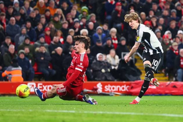 Anthony Gordon of Newcastle United scores to make it 0-1 Liverpool v Newcastle United, Premier League, Football, Anfield, Liverpool, UK - 31 Jan 2026Liverpool Anfield United Kingdom EDITORIAL USE ONLY No use with unauthorised audio, video, data, fixture lists, club league logos or live services. Online in-match use limited to 120 images, no video emulation. No use in betting, games or single club league player publications. Copyright: xPaulxCurrie Shutterstockx 16496754ah
