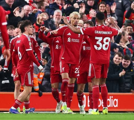 Hugo Ekitike of Liverpool scores to make it 2-1 and celebrates Liverpool v Newcastle United, Premier League, Football, Anfield, Liverpool, UK - 31 Jan 2026Liverpool Anfield United Kingdom EDITORIAL USE ONLY No use with unauthorised audio, video, data, fixture lists, club league logos or live services. Online in-match use limited to 120 images, no video emulation. No use in betting, games or single club league player publications. Copyright: xPaulxCurrie Shutterstockx 16496754ax
