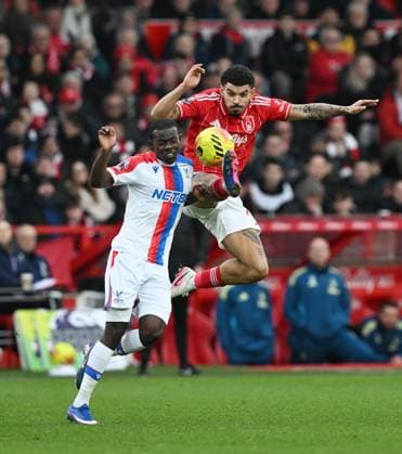 Tyrick Mitchell of Crystal Palace and Morgan Gibbs-White of Nottingham Forest Nottingham Forest v Crystal Palace, Premier League, Football, City Ground, Nottingham, UK - 01 Feb 2026Nottingham City Ground United Kingdom EDITORIAL USE ONLY No use with unauthorised audio, video, data, fixture lists, club league logos or live services. Online in-match use limited to 120 images, no video emulation. No use in betting, games or single club league player publications. Copyright: xAnnaxGowthorpe Shutterstockx 16496863ao