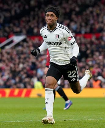 Manchester, England, 1st February 2026. Kevin of Fulham celebrates after scoring during the Manchester United, ManU vs Fulham Premier League match at Old Trafford, Manchester. Picture credit should read: Andrew Yates Sportimage EDITORIAL USE ONLY. No use with unauthorised audio, video, data, fixture lists, club league logos or live services. Online in-match use limited to 120 images, no video emulation. No use in betting, games or single club league player publications. SPI_043_AY_MAN_UTD_FULHAM SPI-4502-0042