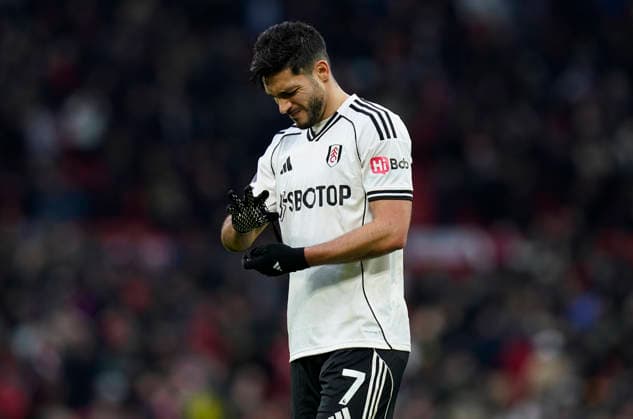 Manchester, England, 1st February 2026. Raul Jimenez of Fulham reacts at the final whistle during the Manchester United, ManU vs Fulham Premier League match at Old Trafford, Manchester. Picture credit should read: Andrew Yates Sportimage EDITORIAL USE ONLY. No use with unauthorised audio, video, data, fixture lists, club league logos or live services. Online in-match use limited to 120 images, no video emulation. No use in betting, games or single club league player publications. SPI_046_AY_MAN_UTD_FULHAM SPI-4502-0045