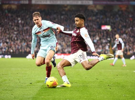 Yehor Yarmolyuk of Brentford and Ian Maatsen of Aston Villa Aston Villa v Brentford, Premier League, Football, Villa Park, Birmingham, UK - 01 Feb 2026Birmingham Villa Park United Kingdom EDITORIAL USE ONLY No use with unauthorised audio, video, data, fixture lists, club league logos or live services. Online in-match use limited to 120 images, no video emulation. No use in betting, games or single club league player publications. Copyright: xRyanxBrowne Shutterstockx 16496858ea