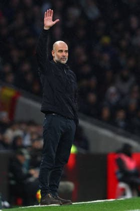 London, England, 1st February 2026. Pep Guardiola, Manager of Manchester City gestures during the Tottenham Hotspur vs Manchester City Premier League match at the Tottenham Hotspur Stadium, London. Picture credit should read: Paul Terry Sportimage EDITORIAL USE ONLY. No use with unauthorised audio, video, data, fixture lists, club league logos or live services. Online in-match use limited to 120 images, no video emulation. No use in betting, games or single club league player publications. SPI_064_PT_Tottenham_Man_City SPI-4504-0064
