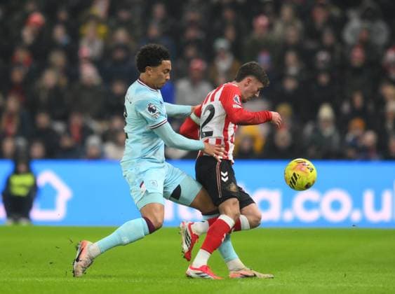 Kyle Walker of Burnley challenges Trai Hume of Sunderland Sunderland v Burnley, Premier League, Football, Stadium of Light, Sunderland, UK - 02 Feb 2026Sunderland Stadium of Light United Kingdom EDITORIAL USE ONLY No use with unauthorised audio, video, data, fixture lists, club league logos or live services. Online in-match use limited to 120 images, no video emulation. No use in betting, games or single club league player publications. Copyright: xRichardxLee Shutterstockx 16499891u