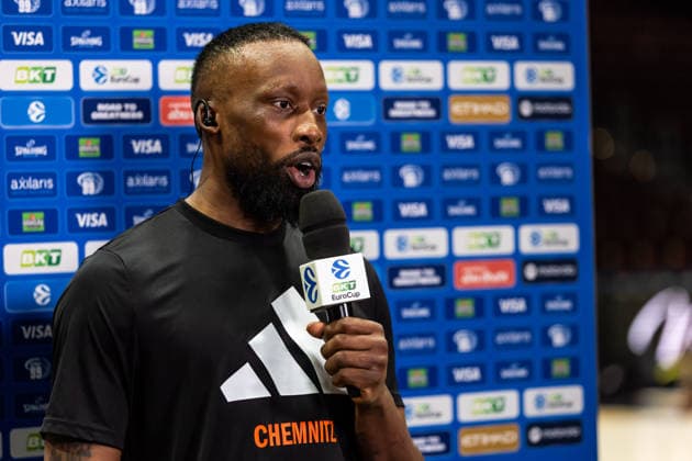 GER, BKT EuroCup, Saison 2025 2026, Niners Chemnitz - Dolomiti Energia Trento. 04.02.2026, Messe, Chemnitz, GER, BKT EuroCup, Saison 2025 2026, Niners Chemnitz - Dolomiti Energia Trento. John Edward Newman III (Niners Chemnitz, 9) beim Interview Foto Alexander Trienitz Chemnitz Messe Sachsen Deutschland