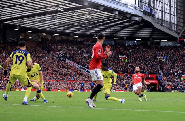 Manchester United, ManU v Tottenham Hotspur 07 February 2026 Manchester - Premier League football - Manchester United v Tottenham Hotspur - Bryan Mbeumo of Manchester United scoring the opening goal of the match - (Photo by Simon Stacpoole) Manchester UK Copyright: xSimonxStacpoolexOffside