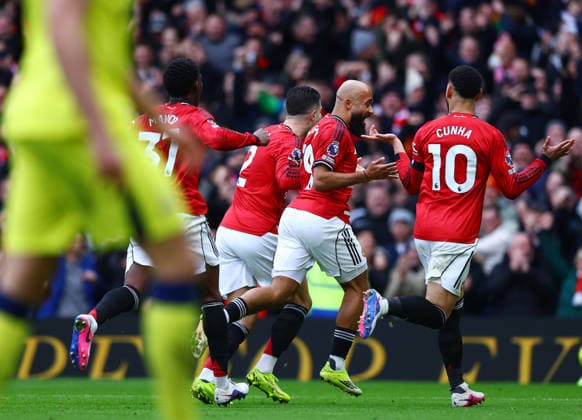 Bryan Mbeumo of Manchester United, ManU celebrates scoring the opening goal Manchester United v Tottenham Hotspur, Premier League, Football, Old Trafford, Manchester, UK - 07 Feb 2026Manchester Old Trafford United Kingdom EDITORIAL USE ONLY No use with unauthorised audio, video, data, fixture lists, club league logos or live services. Online in-match use limited to 120 images, no video emulation. No use in betting, games or single club league player publications. Copyright: xMattxWest Shutterstockx 16524093aa