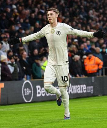 Cole Palmer of Chelsea celebrates scoring their sides third goal Wolverhampton Wanderers v Chelsea, Premier League, Football, Molineux, Wolverhampton, UK - 07 Feb 2026Wolverhampton Molineux United Kingdom EDITORIAL USE ONLY No use with unauthorised audio, video, data, fixture lists, club league logos or live services. Online in-match use limited to 120 images, no video emulation. No use in betting, games or single club league player publications. Copyright: xMichaelxZemanek Shutterstockx 16524375ah