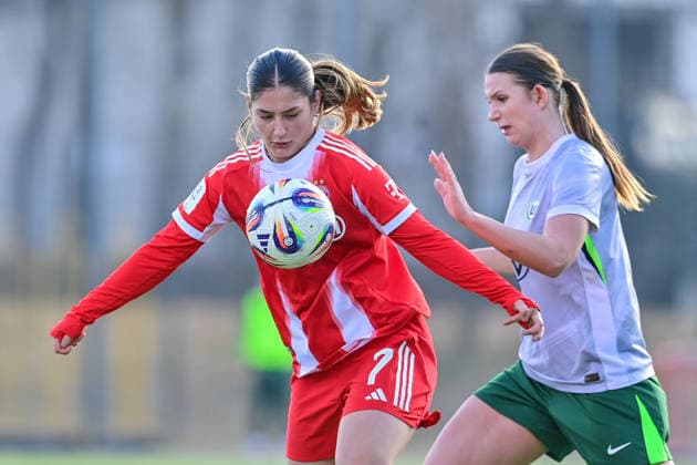v.li.: Elira Terakaj (FCB, 7) Lilly Meister (Wolfsburg, 4) im Zweikampf, Duell, duel, tackle, Dynamik, Action, Aktion, 08.02.2026, München (Deutschland), Fussball,2. Frauen-Bundesliga, FC Bayern München II - VfL Wolfsburg II, DFB DFL REGULATIONS PROHIBIT ANY USE OF PHOTOGRAPHS AS IMAGE SEQUENCES AND OR QUASI-VIDEO.