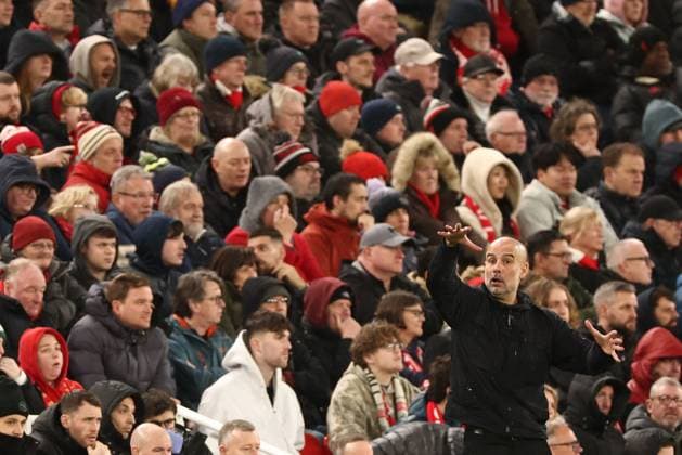 Pep Guardiola Manager of Manchester City Liverpool v Manchester City, Premier League, Football, Anfield, Liverpool, UK - 08 Feb 2026Liverpool Anfield United Kingdom EDITORIAL USE ONLY No use with unauthorised audio, video, data, fixture lists, club league logos or live services. Online in-match use limited to 120 images, no video emulation. No use in betting, games or single club league player publications. Copyright: xRyanxBrowne Shutterstockx 16524446ba