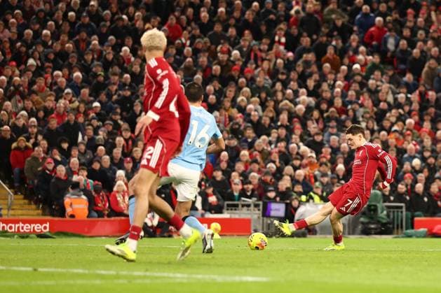 Florian Wirtz of Liverpool shoots Liverpool v Manchester City, Premier League, Football, Anfield, Liverpool, UK - 08 Feb 2026Liverpool Anfield United Kingdom EDITORIAL USE ONLY No use with unauthorised audio, video, data, fixture lists, club league logos or live services. Online in-match use limited to 120 images, no video emulation. No use in betting, games or single club league player publications. Copyright: xRyanxBrowne Shutterstockx 16524446cf