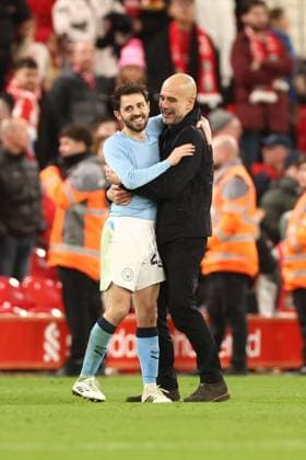 Bernardo Silva of Manchester City and Pep Guardiola Manager of Manchester City Liverpool v Manchester City, Premier League, Football, Anfield, Liverpool, UK - 08 Feb 2026Liverpool Anfield United Kingdom EDITORIAL USE ONLY No use with unauthorised audio, video, data, fixture lists, club league logos or live services. Online in-match use limited to 120 images, no video emulation. No use in betting, games or single club league player publications. Copyright: xRyanxBrowne Shutterstockx 16524446dr