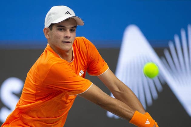 February 8, 2026, Frisco, Texas, USA: RAPHAEL JODAR (ESP) returns with a forehand during a menâ€⠢s singles qualifying match at 2026 Nexo Dallas Open at The Ford Center at The Star in Frisco, Texas. Svadja defeated Boyer, 6:3, 5:7, 6:4. Jodar defeated Cassone, 7:6, 7:6. Tennis 2026: Dallas Open: Jodar 7:6,7:6 Cassone - ZUMAh193 20260208_zsp_h193_073 Copyright: xDanielxMcGregor-Huyerx