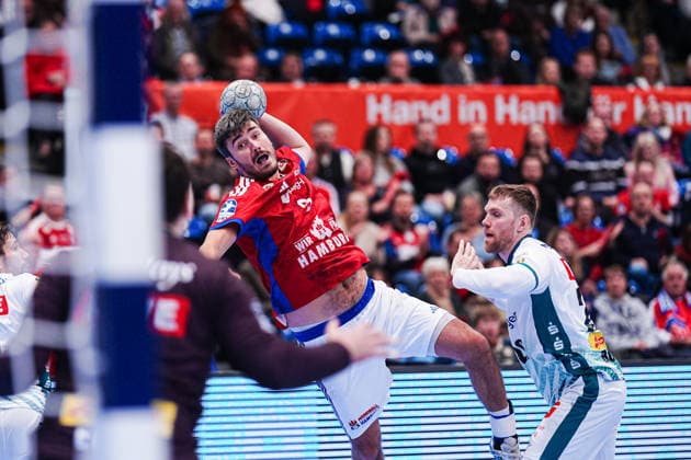 Wurf Tor Jacob Lassen (Handball Verein Hamburg, 09) GER, Handball Sport Verein Hamburg vs. SC DHfK Leipzig, Handball, 1. Bundesliga, Spieltag 20, Saison 2025 2026, 10.02.2026 GER, Handball Sport Verein Hamburg vs. SC DHfK Leipzig, Handball, 1. Bundesliga, Spieltag 20, Saison 2025 2026, 10.02.2026 Hamburg Copyright: xEibner-Pressefoto MarcelxvonxFehrnx EP_MFN